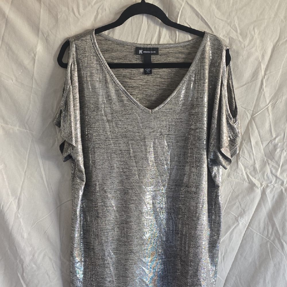 INC International Concepts Metallic Cold Shoulder Blouse